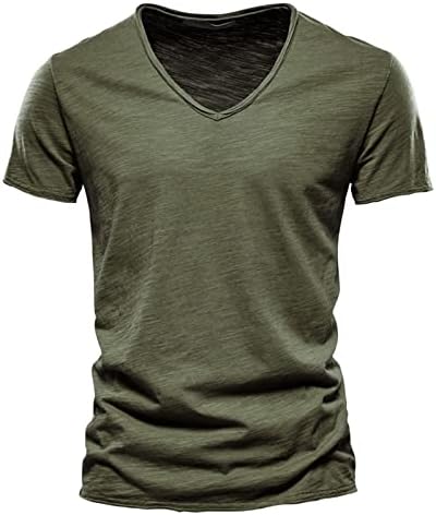 Менс модна обична цврста боја памук V врат кратка ракав маица Топ мажи маички графички пакувања лов маица