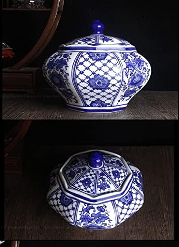 Zjhyxyh Октагонална тегла сина и бела порцелан на ingингдезен керамички резервоар за складирање декорација чај закуски тегли тегли