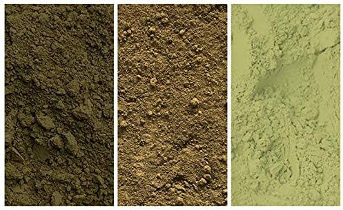 Зелената колекција - пакет од 3 природни минерални пигментни пакувања: светло зелена Умбер Германија | Зелена Умбер Италија | Брентонико