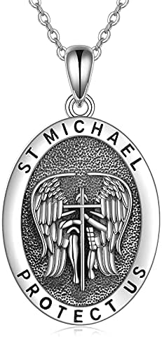 Hukkun St Michael/St Christopher/Crucifix вкрстено ѓердан за жени Стерлинг сребрен архангел ангел ѓердан заштита накит христијански подароци