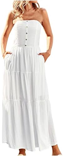 HCJKDU женски сандерс со ракави без ракави на горното копче надолу случајно лабава макси фустан, проток на шифонски клуб, фустан