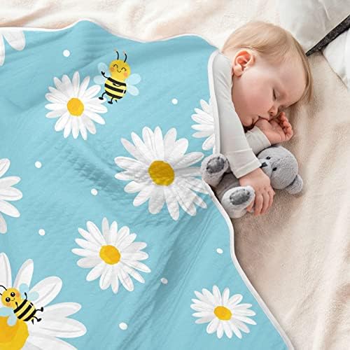 Swaddle Clabte Daisy Flowers Bee Cotton Conte за новороденчиња, примање ќебе, лесен меко залепено ќебе за креветчето, шетач, расадник,