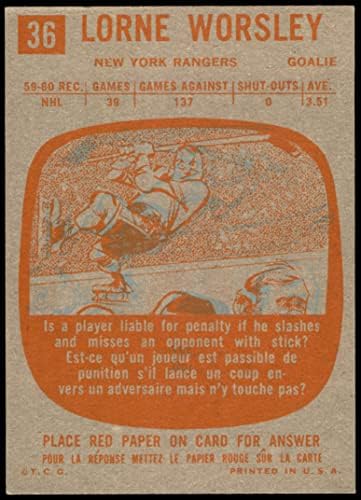 1960 година Топс редовна хокеј картичка36 Гумп Ворсли од Gradeујорк Ренџерс Одделен