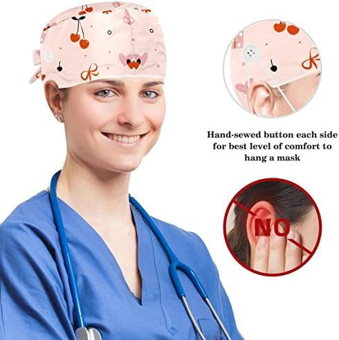 Операција капа буфан капа работно капаче со копчиња и лакови за коса за жени, долга коса, цреши и кутија за подароци
