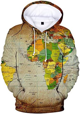 Светска мапа 3Д печатени качулки со дуксери мажи жени преголема качулка Харајуку пулвер палта