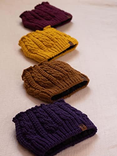 Tazzlyfe Maya Satin Leded Messy Bun Beanie Cap Зимска плетена капа за природна кадрава црна коса