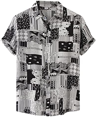 Здфер Менс Хавајски кошули бранови точка печати кратки ракави задници надолу со кошули плажа обична лето зачувување на кошулата со јака