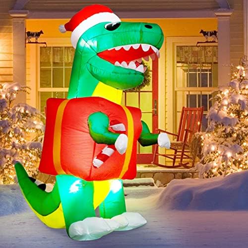 Нашите Божиќни надуени надувувања Диносаурус на отворено украси, 6ft Божиќни дворни украси со вградени LED диоди за Божиќна забава
