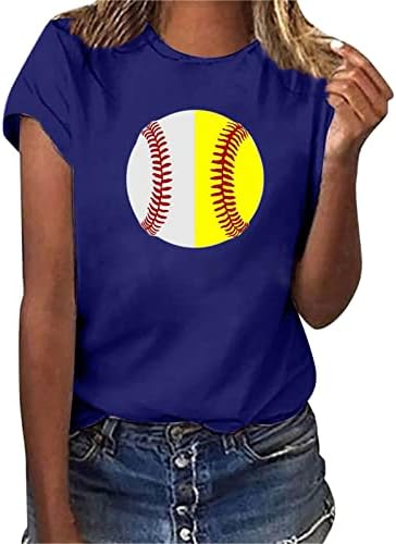 Дами бејзбол летни врвови 2023 новини за бејзбол графички принтрики кратки ракави маички обични екипаж туники