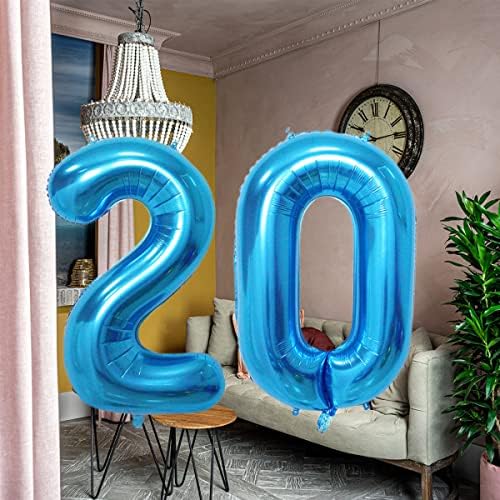 QWEQWE Blue Number 20 Balloons 40 Фолија број балон 20 -ти роденденски балони цифри 20 хелиум големи балони за украси за роденденска