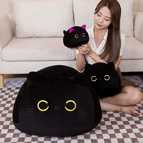 Кадифен играчка црна мачка, креативна форма на мачка полнети играчки мачки кадифен играчки перница за девојка валентин подарок