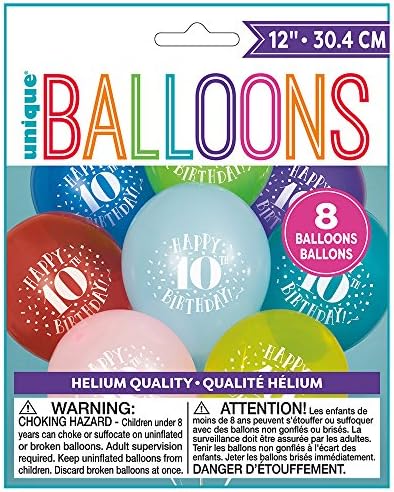 Среќен 10 -ти роденденски балони со латекс - 12 | разновидни бои | 8 компјутери