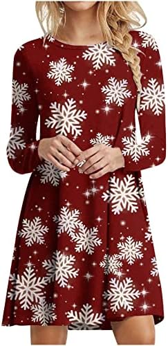 Грди Божиќни фустани за девојки со долги ракави модни маички фустани со колена должина на целата снегулка за одмор