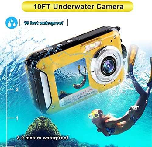 Каизон Техника водоотпорна камера Подводна камера 10ft двојни екрани селфи водоотпорна дигитална камера 48MP Компактна подводна