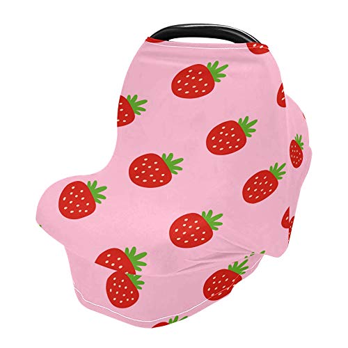 Yyzzh црвена јагода образец Дизајн на овошје на розово истегнување на седиштето за бебиња за бебиња за новороденчиња, доенчиња