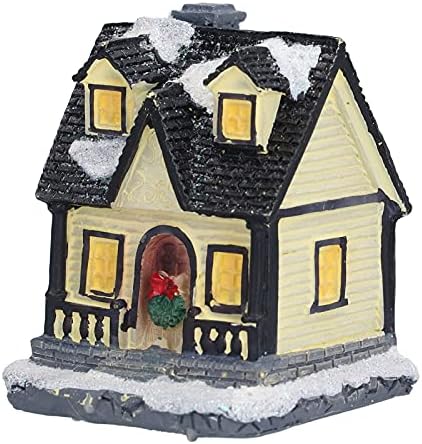 Божиќни селски куќи украси, смола селски куќи град со предводена светлина, Божиќна осветлена десктоп куќа украси фигурини додатоци