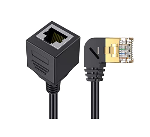 Traovien CAT 8 Ethernet Extension Cable, 90 степени десен агол машки до женски RJ45 CAT8 конектор 10 Gigabit 40 Gbps, 2000 MHz за дигитални