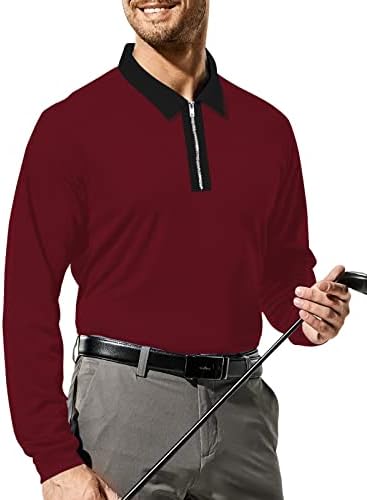 Hodaweisolp Менс Долги ракави Поло кошули Обичен патент печатен атлетски голф тениски маици врвови