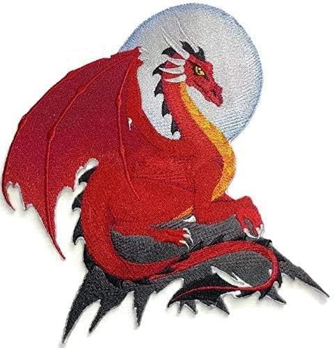 Обичен средновековен црвен змеј везење Ironелезо на/шива лепенка [6,88 x 7,5] [направено во САД]