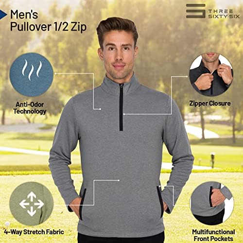 Три шеесет и шеесет машка џемпер за пулвер-суво вклопување за дишење половина поштенски јакна за голф 4-насочен затегнување влага и анти-ОДОР