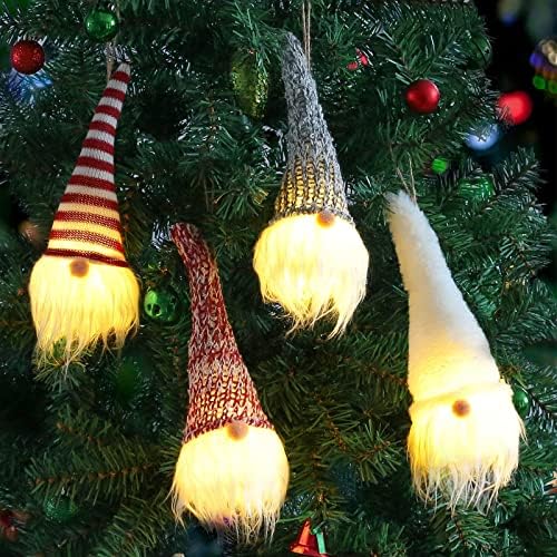Myh Deco осветли Божиќна гном елф рачно изработена шведска томска гномери украси пакувања 4 скандинавски кадифни кукла виси за декорација