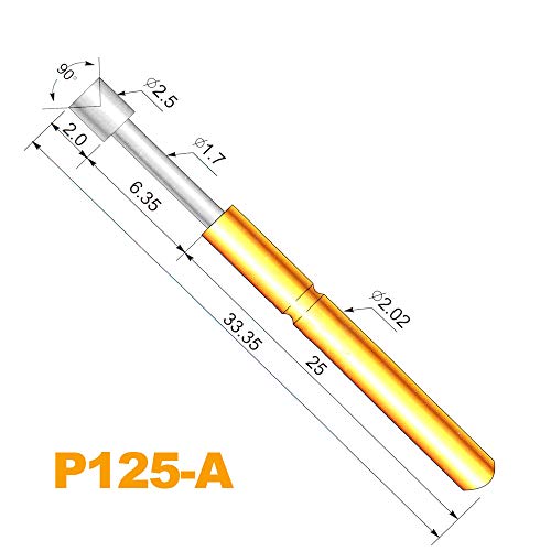 Meetoot 20PCS P125-A Пролет за тест за пролет за тест POGO PIN-тест алатки DIA 2.5mm конкавен врв на главата 2.02mm Thimble должина