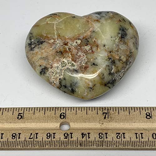 166,8g, 2,4 x 2,9 x 1.3 , природен нетретиран дендрит опал срцев полиран скапоцен камен, океан орбикуларен јаспер, рачно изработен, метафизички, домашен декор, лековит камен,