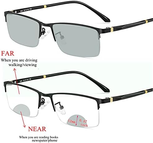 Mincl транзициска фотохромна правоаголна рамка Бифокално читање очила за мажи, чисти очила за сонце читатели UV400