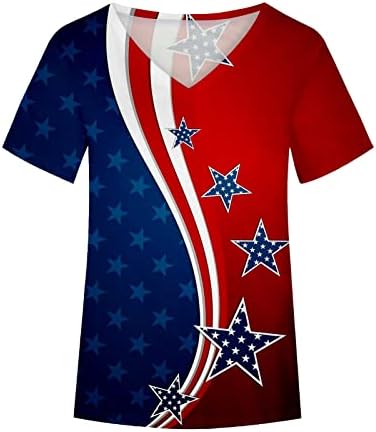 Врвови на жени на Американско знаме на 4 јули на 4-ти јули без ракави/кратки ракави за печатење во боја, приемни маица за обична