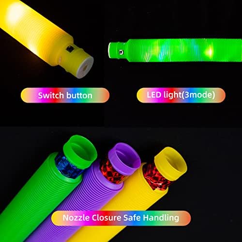 LED светлосни поп -цевки Сјајни стапчиња Сензорни играчки Фидгет цевка за детски роденденски декорација забава за резерви на