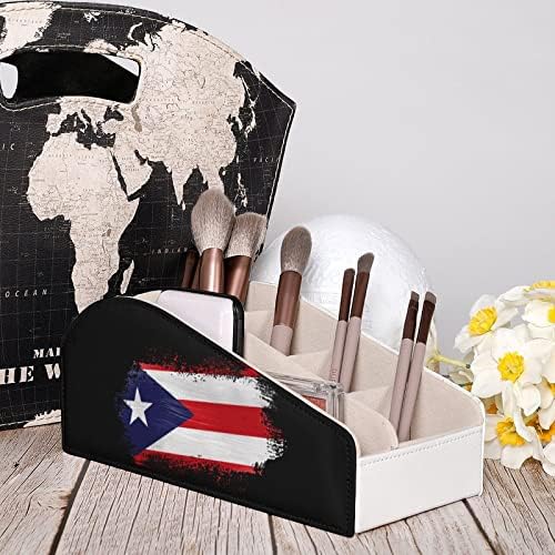 Држач за далечински управувач со знаме на Порто Рико, кутија за организатор на кожа со 6 оддели за дневна соба спална соба
