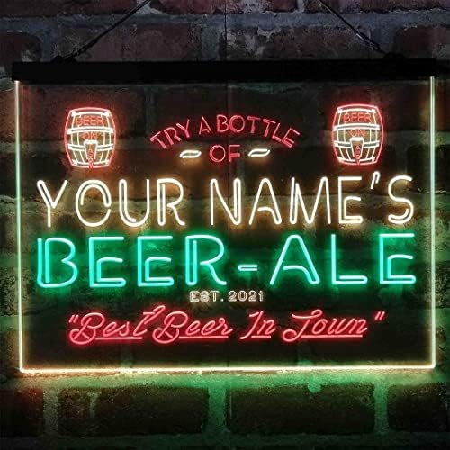 Персонализирано бар пиво але паб три-бои LED неонски знак за неонски светло, уникатен 3Д врежан уметнички декор | Прилагодете го името