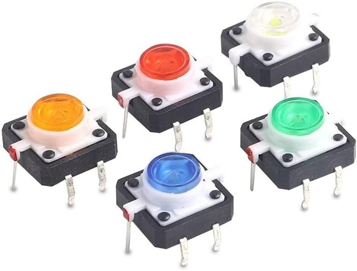 100 парчиња светлосен прекинувач за тактики 12x12x7.3 mm зелена црвена жолта боја бела LED ресетирање на копчето Моментно LED 5 бои 12 *