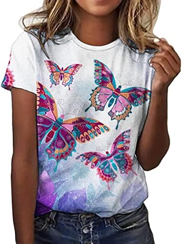 Летните жени со краток ракав памучен постелнина Туника Туника 2023 Цвеќиња Трендовски торбички маици со копче случајно плус големина блуза