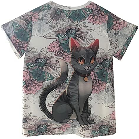 Женски маички мачки печатени симпатични смешни графички маички со кратки ракави, обични летни екипи на врвови на мачки, блузи