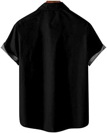 Машка кошула за машки хавајски летни ладно тенка тенка јака за дишење лаппел виси обоени кошули од памучна кошула од памук