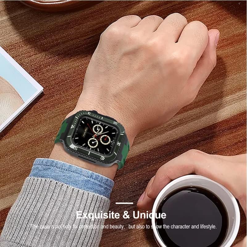 Еомоик Комплет За Модификација Ремен За Apple Watch Band 45mm 44mm Метална Кутија+Керамика Браник Мод Комплет Капак за iWatch 8 7 6 5