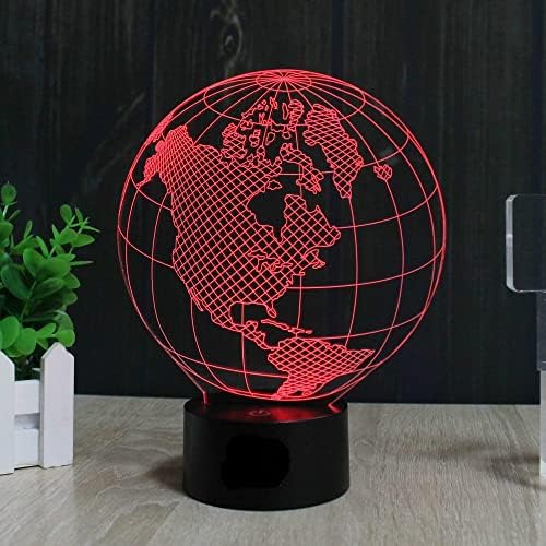 Superniudb Earth America Globe 3D илузија LED ноќна светлина 7 бои биро за табели за ламби подароци