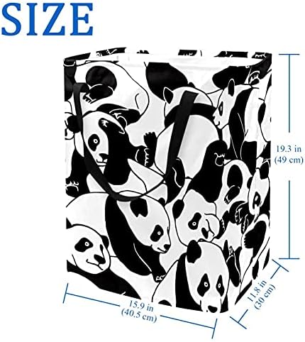 Црно бела панда за алишта за перење, водоотпорна корпа за перење алишта со рачки за детски расадници колеџ домови Детска спална соба