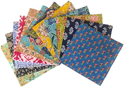 Занаетчиски Избрани Индиски Платнени Салфетки-Блок Печатење Салфетки Од Памучна Ткаенина - 18х18-Комплет од 12 мешани Разнобојни