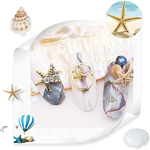 Летни нокти уметност ригистони, 2 кутии океански нокти шарм Шел starвездички конч морски серии 3Д плажа за дизајн на нокти додатоци