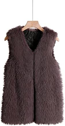 Мода жени faux крзнено елек јакна Кратка бушава половината на половината без ракави ултра мека удобна гатална палто за надворешна облека