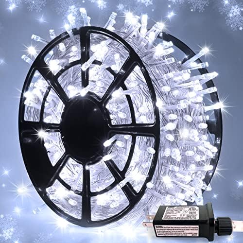 Jmexsuss 163ft 500 LED бели Божиќни светла, водоотпорни божиќни жици светла на отворено затворено, чиста жица бела светлина за треперење приклучок