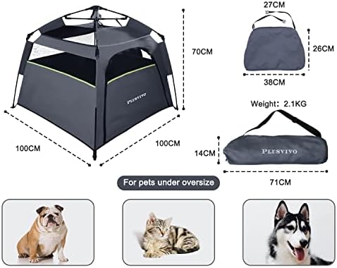 Pop Up Dog Thand, PlusVivo Dog шатори за големи кучиња 900D траен Оксфорд преклопен ладен шатор за кампување 40 x 40 x 28 со торба
