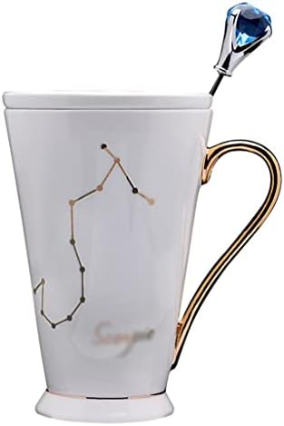 Кафе чаша Дванаесет Соѕвездие Вода Чаша Со Злато Апликација Коска Кина Кафе Кригла Со Капак И Лажица Керамички Двојка Чаша