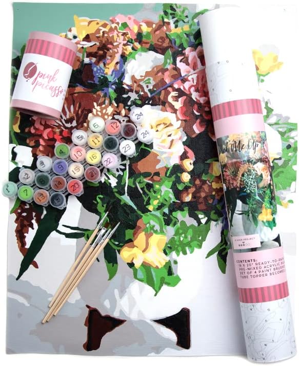 Пинк пикасо комплети ботаничка цветна боја по број за возрасни | DIY платно за сликање на платно, боја со броеви за цртање уметност и занаети,