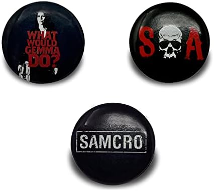 Копче за комбо -пакет со син на анархија - SOA Skull, Samcro & што би направил Gemема?, Официјално лиценцирани 3 -копчиња - 1,25 EA