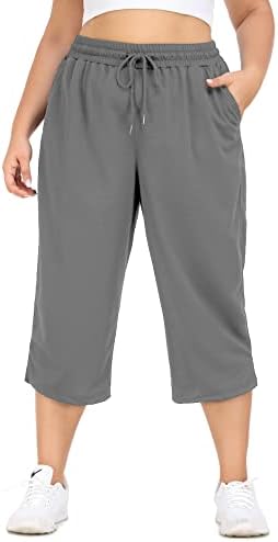 Cootry женски плус големина Capris elastic половината лабава летна салон обични јога панталони со џебови