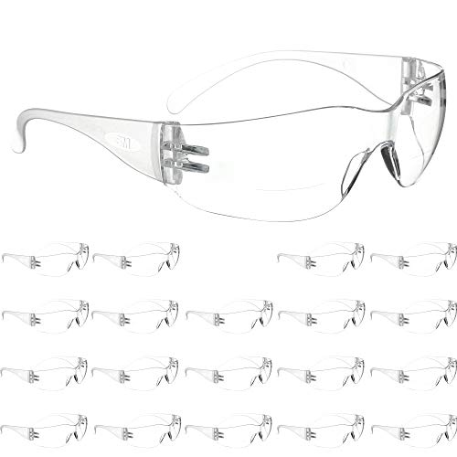 Безбедносни очила од 3 метри, виртуа, +1,5 диоптер, читатели, пакет од 20, ANSI Z87, Anti-Fog Clear Lens, чиста рамка