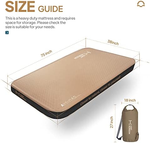 Losthorizon Airsoft 4,5 ”дебела самостојна рампа за спиење со цврста пена, кампување душек со вреќа за пумпа, преносен кревет, надувување